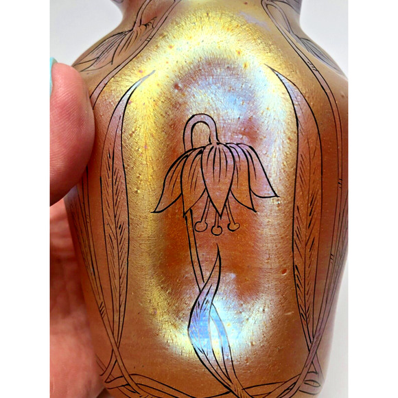 Antique Kralik Pink Glatt Silberiris Pinched Czech Art Nouveau Glass Vase Floral - Picture 8 of 10